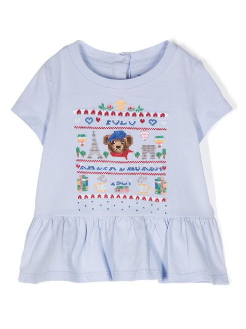 Logo-embroidered cotton T-shirt - Blue