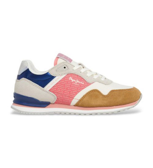 Pepe Jeans for woman. PLS40045 London Print multicoloured leather trainers (36), Flat, Laces, Casual, Multicolor