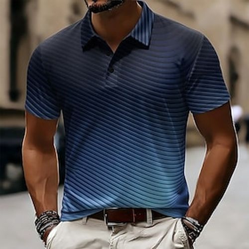 Men's Geometic Polo Shirts Short Sleeve Polo Shirts Collared Shirts Casual Athleisure 3D Print Buttons Breathable Mesh Summer Spring Blue Purple Gray