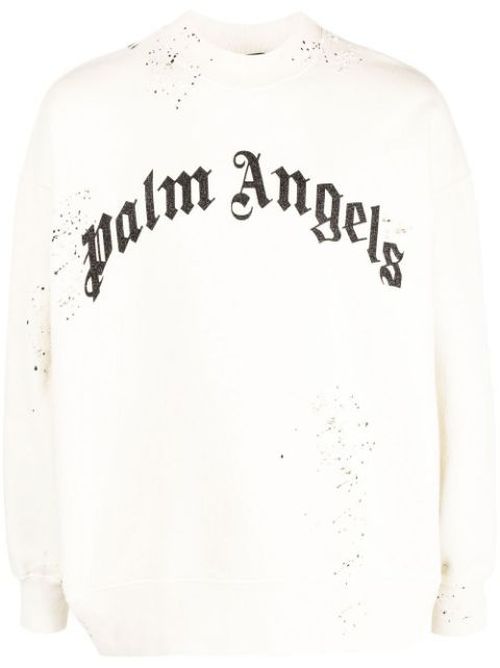 Logo-print distressed-finish sweatshirt