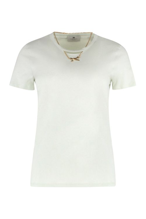 Chic Cut-Out Cotton T-shirt with Gold Chain Necklace
