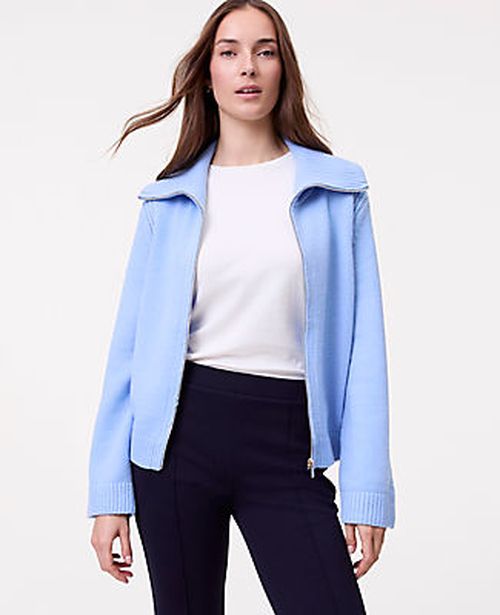 Ann Taylor Weekend Contrast Stitch Sweater Jacket