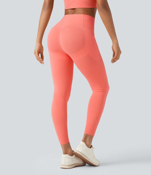 UltraSculpt™ SoCinched High Waisted Butt Lifting Tummy Control Pocket Shaping Workout Leggings  - Fusion Coral