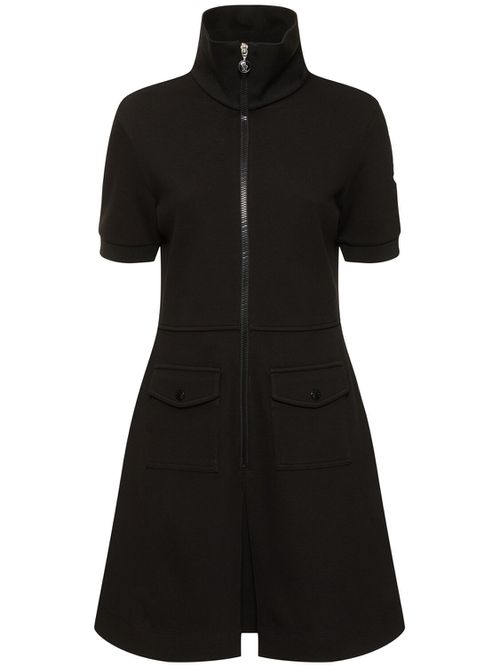 Cotton Blend Piquet Zip-up Dress