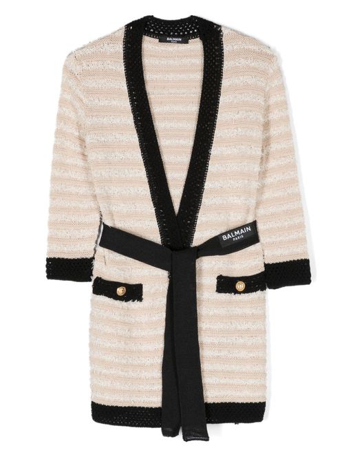 Belted striped cardigan - Neutrals