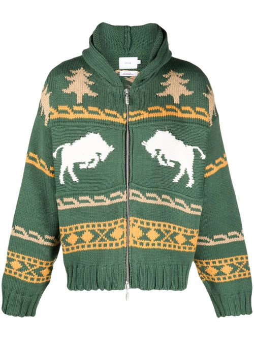 Patterned intarsia zip-up hoodie - Green