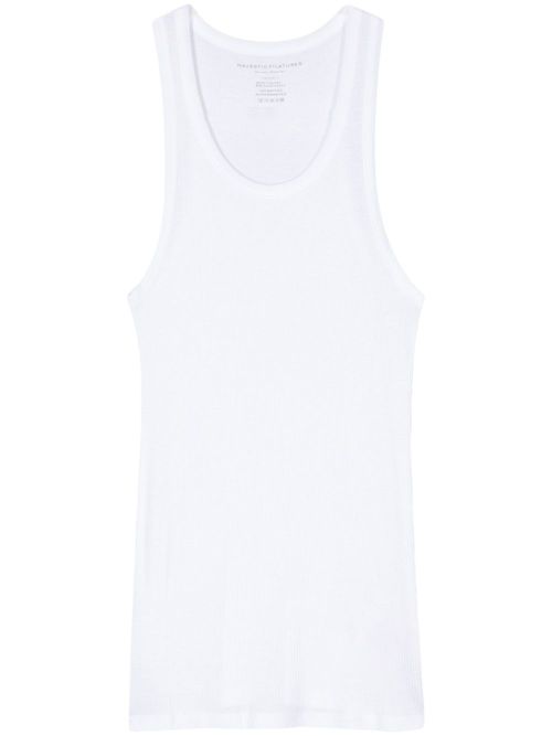 Semi-sheer fine ribbed tank top - White