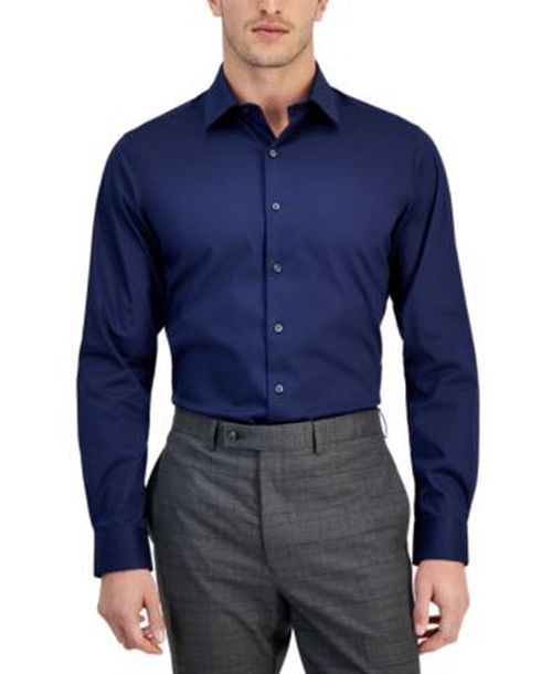 Mens Temperature Regulating Solid Dress Shirt Slim Regular Fit