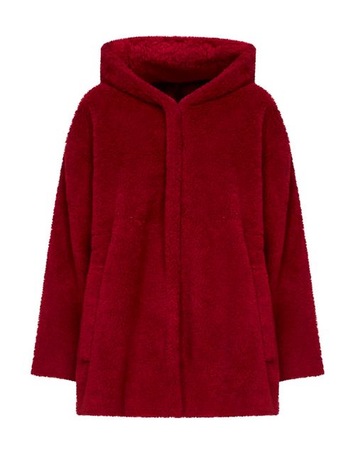 Virgin Wool Hooded Coat — Red