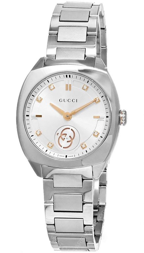 GUCCI Interlocking G Quartz 29MM Silver Diamond Dial Women's Watch YA142510