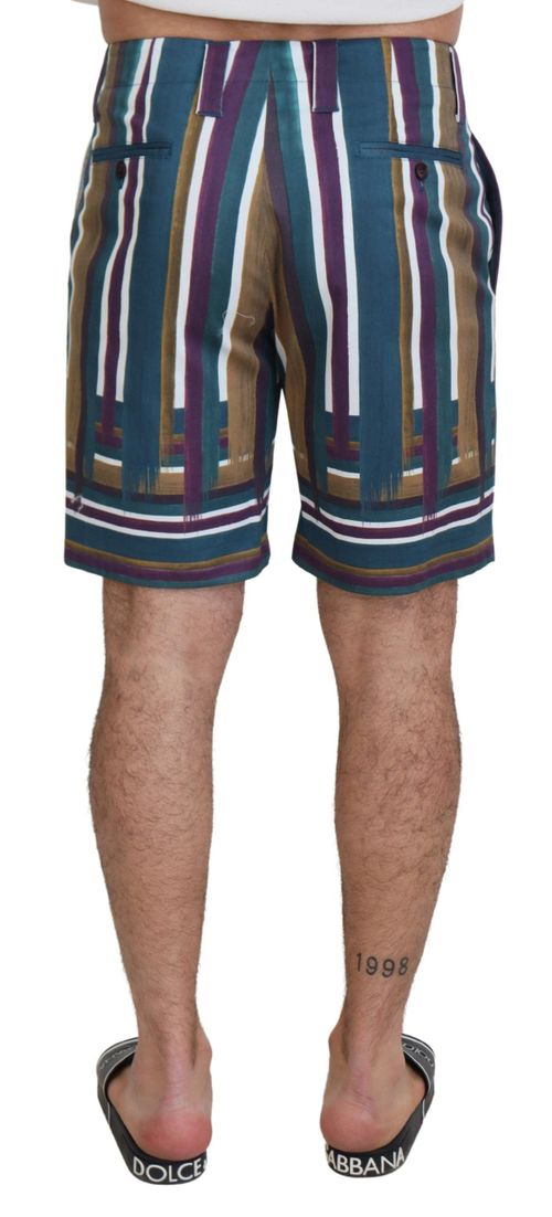 Multicolor Striped Cotton Chino Shorts — Blue
