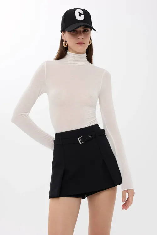 White Half Turtleneck Basic Top Women