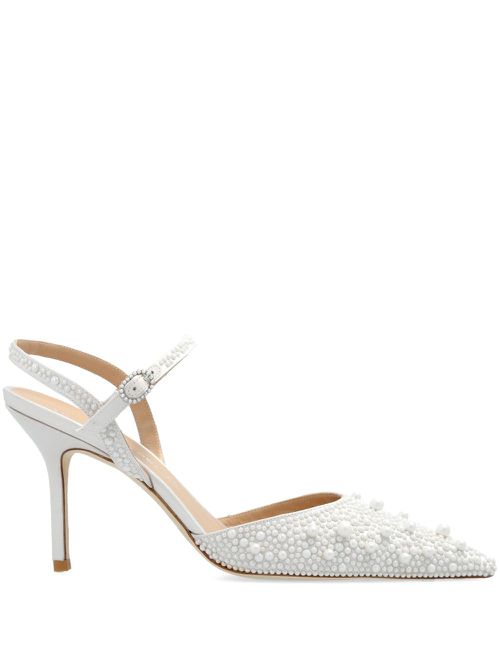 Pearl-embellished ankle-strap pumps - White