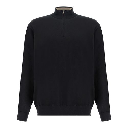Piuma cotton half-zip sweater, Man, Black