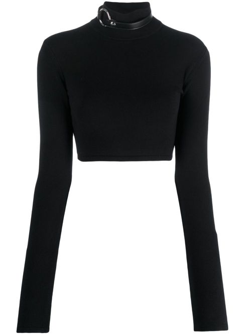 High-neck ribbed-knit crop top - Black