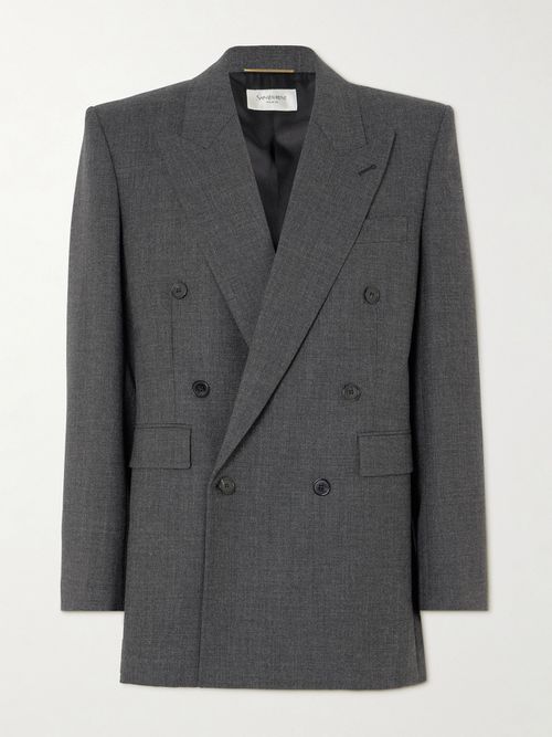 Double-breasted Wool Blazer - Dark gray