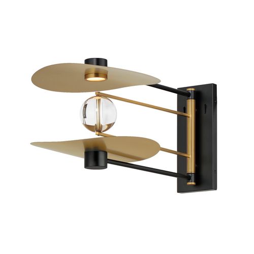 Pearl 2-Light LED Wall Sconce in Black with Natural Aged Bra