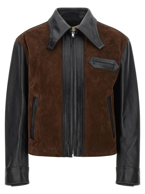 Colorblock Calfskin & Suede Jacket — Black