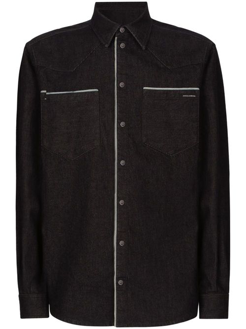 Constrastim-trim denim shirt - Black