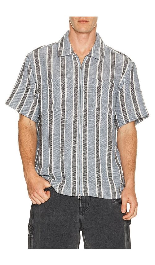 Brixton The Dexter Textured Stripe Short Sleeve Shirt in Black & Dusty Blue. S also in M, L, XL/1X