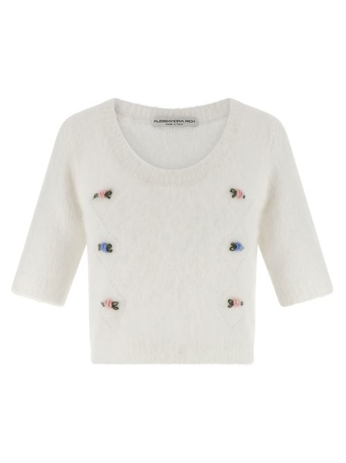 Embroidered Wool-Blend Cardigan — White