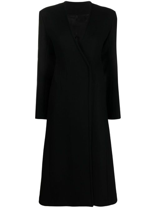 V-neck long coat - Black