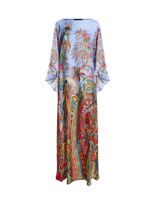 Long Twill Dress With Placed Paisley Foliage Print