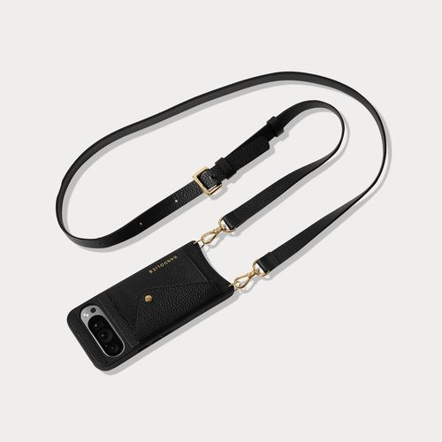 Hailey Google Pixel Side Slot Leather Crossbody Bandolier in Black/Gold | 09 / Pixel 9 Pro XL |
