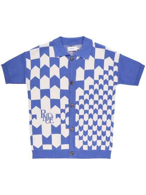 Racing Checkered knitted polo shirt - Blue