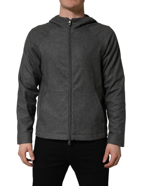 Cotton Blend Zip Hoodie — Gray