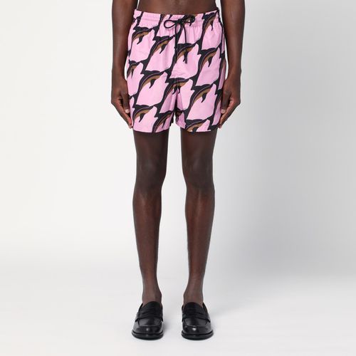 Technical poplin swimsuit in pink/brown