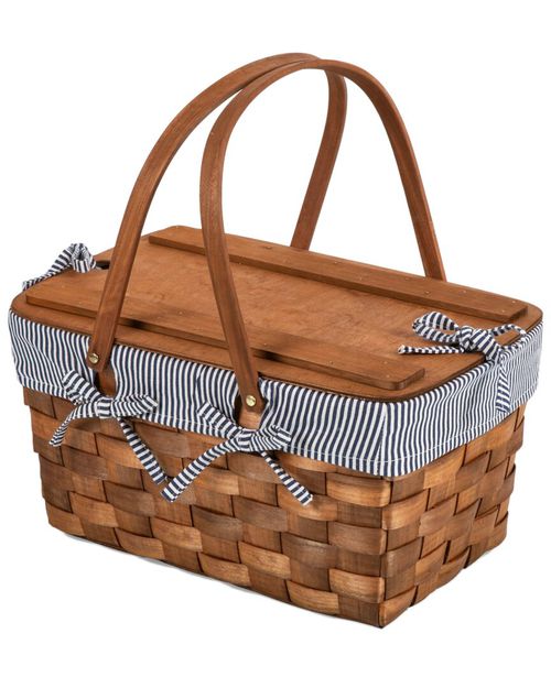 Kansas Stripe Handwoven Wood Picnic Basket
