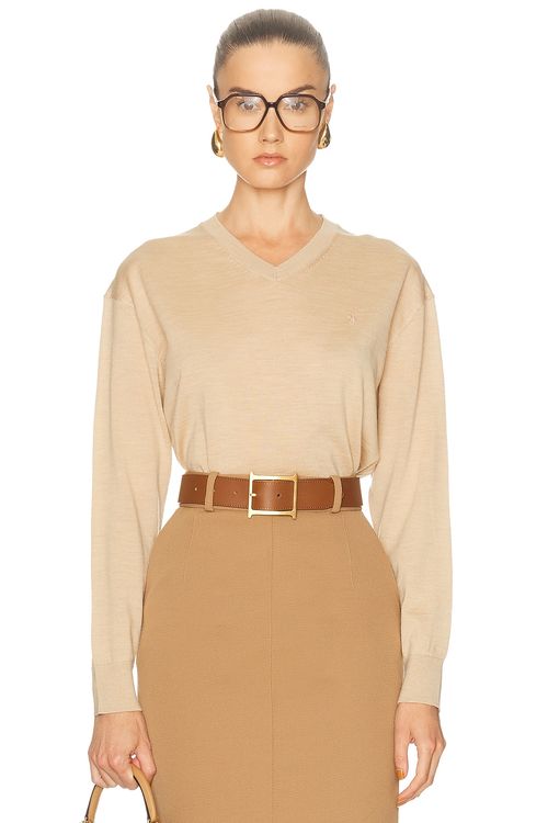 Polo Ralph Lauren V-Neck Sweater in Canoe Tan - Tan. L also in XS