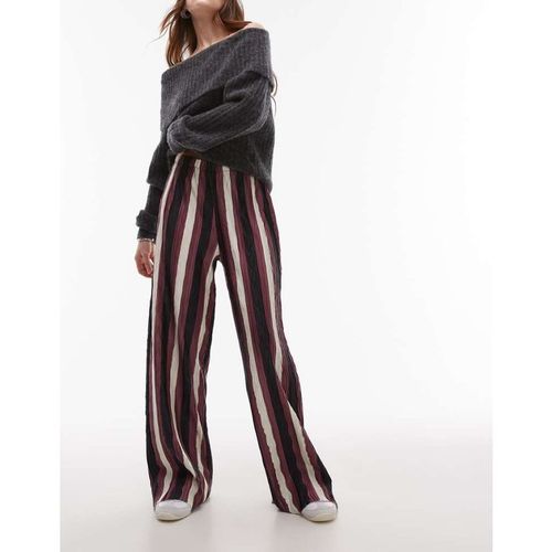 Topshop Womens stripe plisse wide leg trouser in burgundy - X-Sma