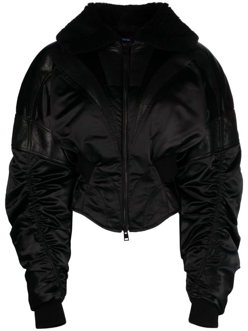 Corset-style draped bomber jacket - Black