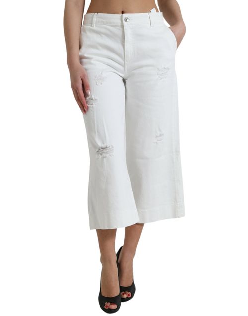 Distressed Denim Bermuda — White