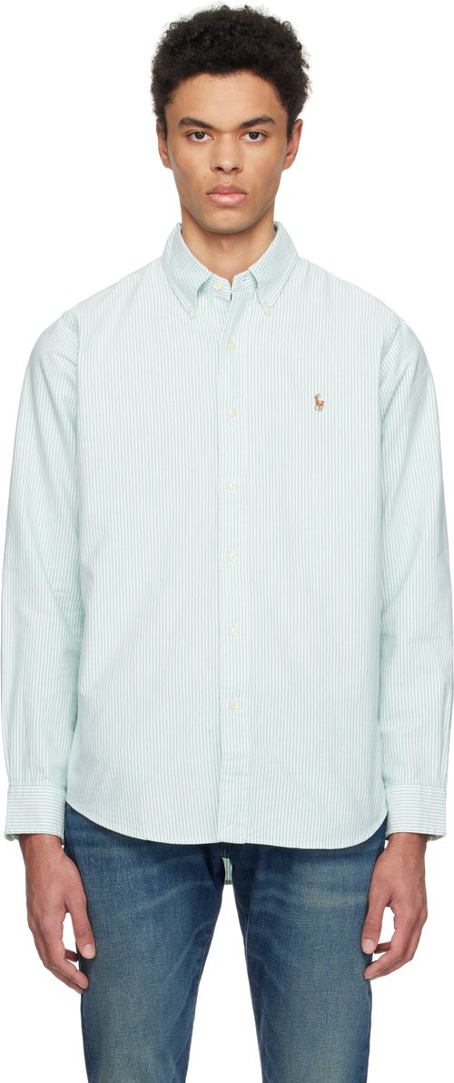 Polo Ralph Lauren グリーン＆ホワイト クラシックフィット ストライプ オックスフォードシャツ