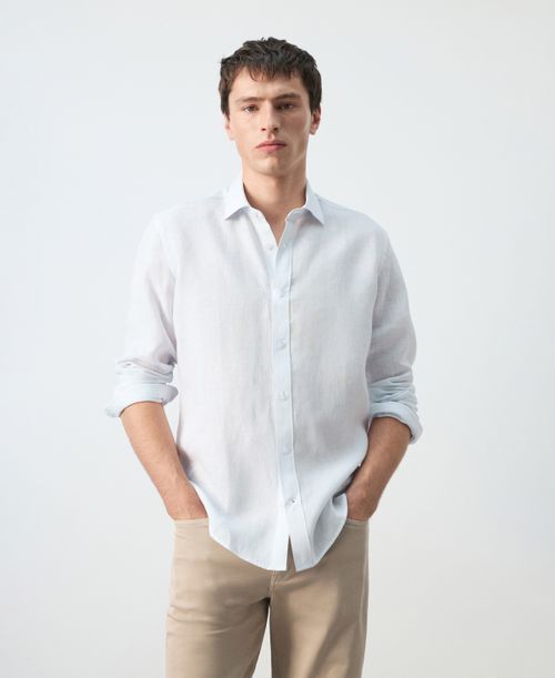 Men's Linen Striped Regular-Fit Shirt - Sky Blue