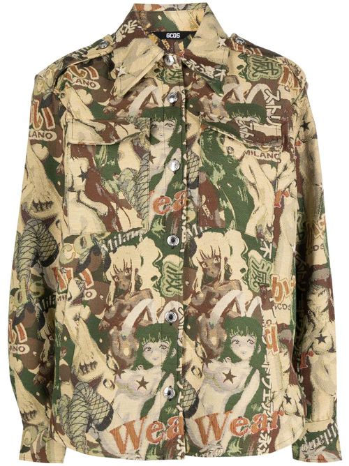 Hentai jacquard-pattern shirt jacket - Green