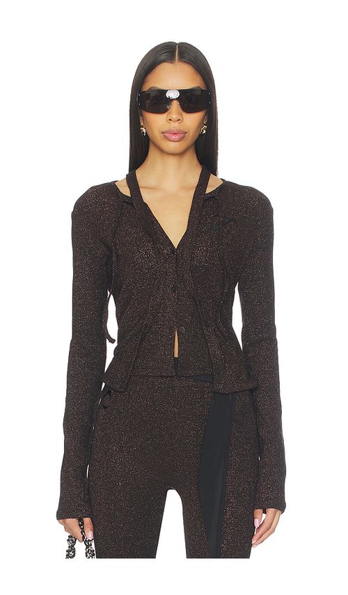 Ottolinger Double Closure Rib Cardigan in Black. L. Also in M