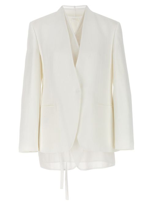 -Single-Breasted Organza Insert Blazer Blazer And Suits Bianco-Donna