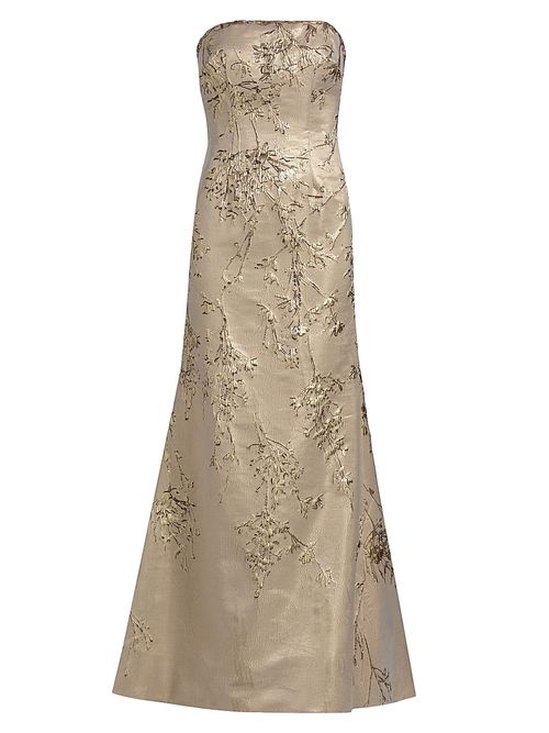 Women's Floral Brocade Strapless Fit & Flare Gown - Gold