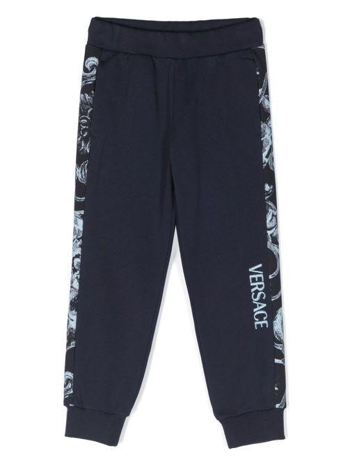 Barocco-print cotton track pants - Blue