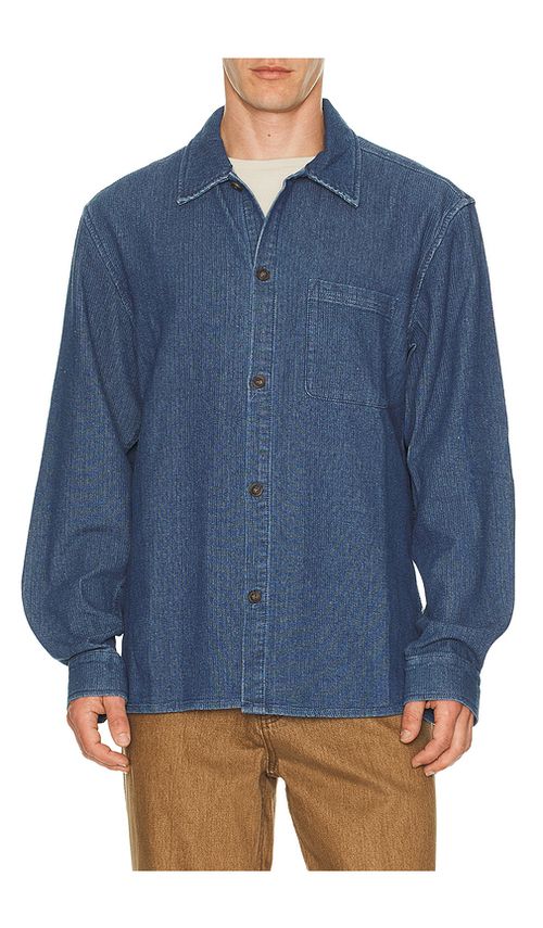 Rhythm Textured Wale Long Sleeve Shirt in Blue. XL/1X. Also in L