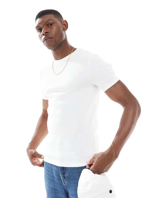 ASOS DESIGN essential muscle fit rib t-shirt in white