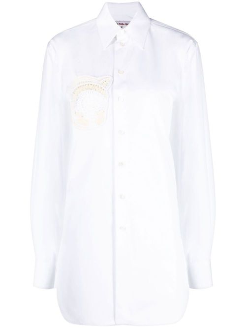 Crochet-patch long-sleeve shirt - White