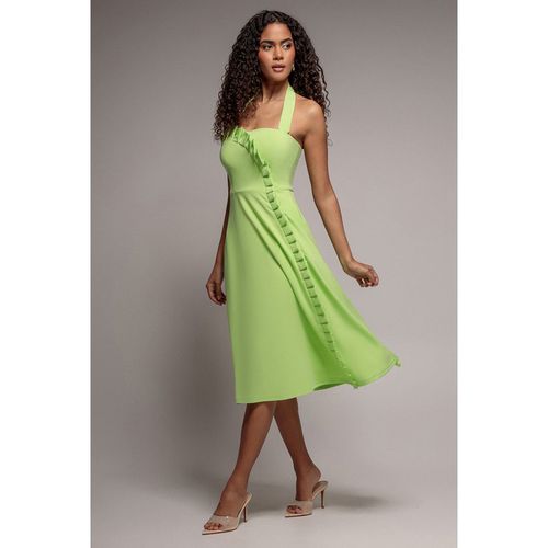 Goddiva Frilled Halter Neck Strap Midi Dress - Lime
