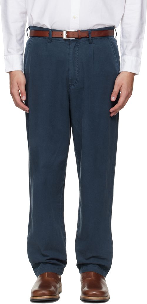 Navy Cotton Linen Relaxed Trousers