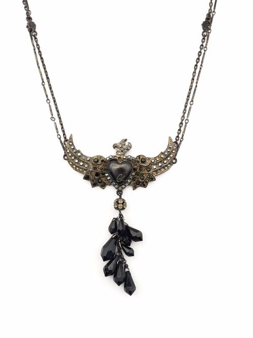 1980s heart bird necklace - Black
