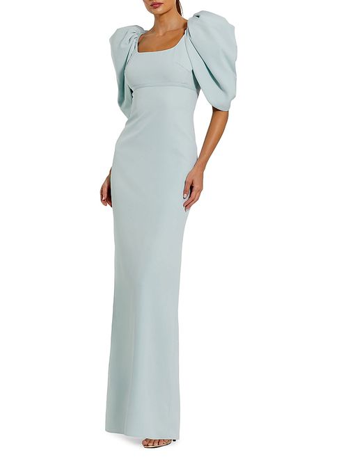 Women's Crepe Puff-Sleeve Column Gown - Powder Blue